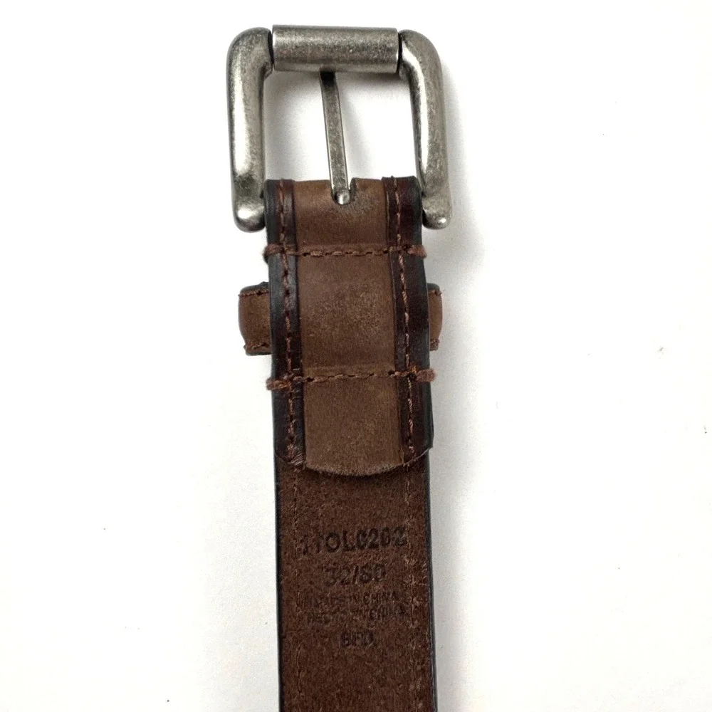 Leather Belt Men 32 Brown Two Tone Silver Buckle Rugged Western Classic Heritage